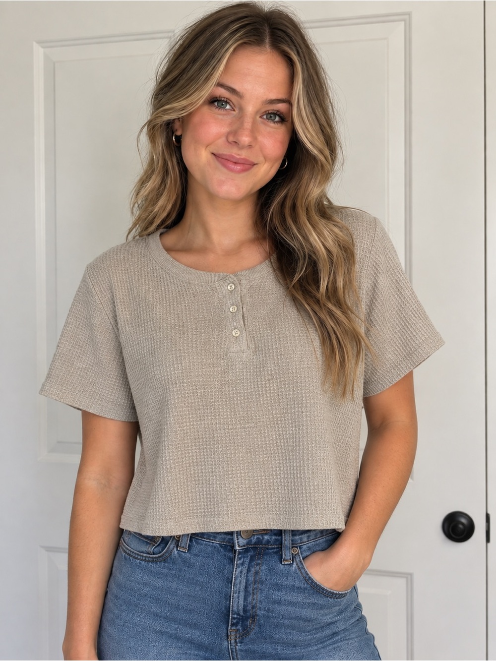 ☀️ Harlow ☀️ cream waffle crop top